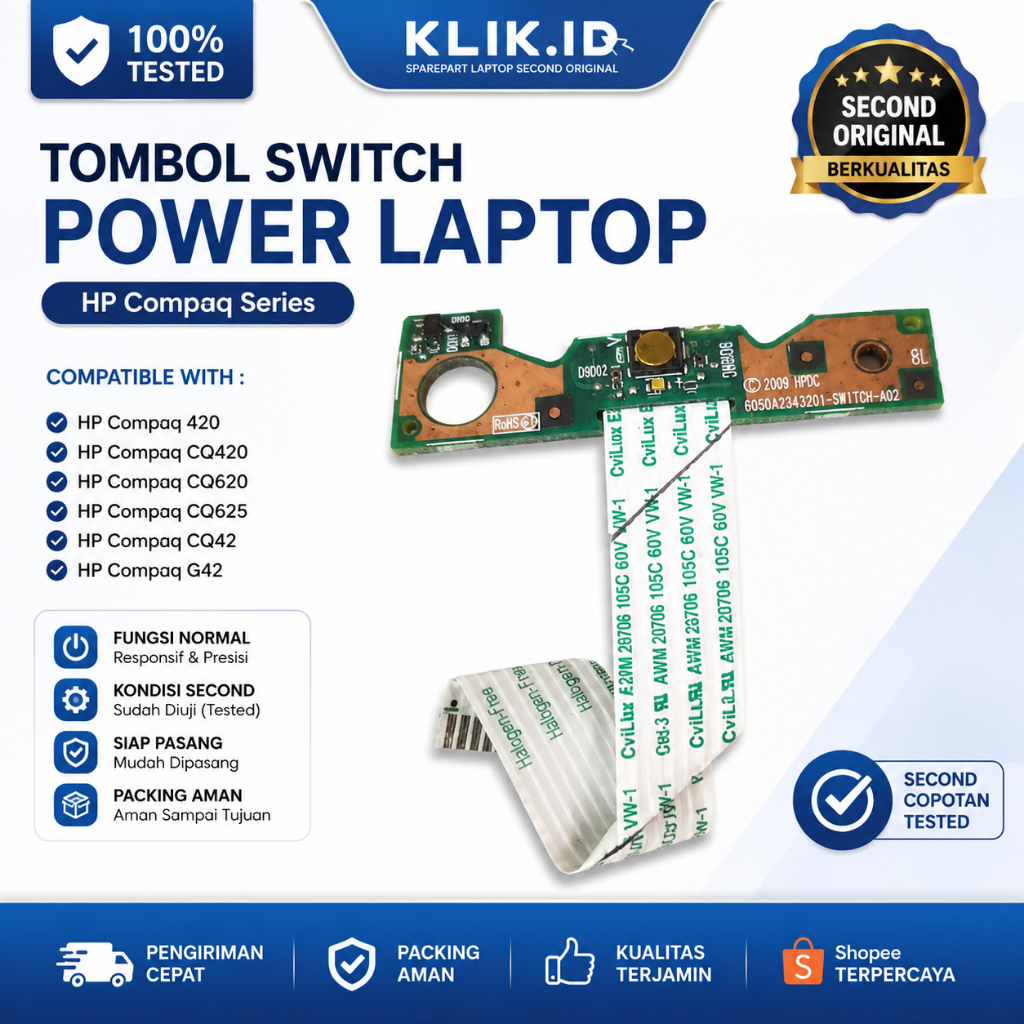 Tombol Switch Power Laptop HP Compaq 420 CQ420 CQ620 CQ625 CQ42 G42 Original Second Copotan