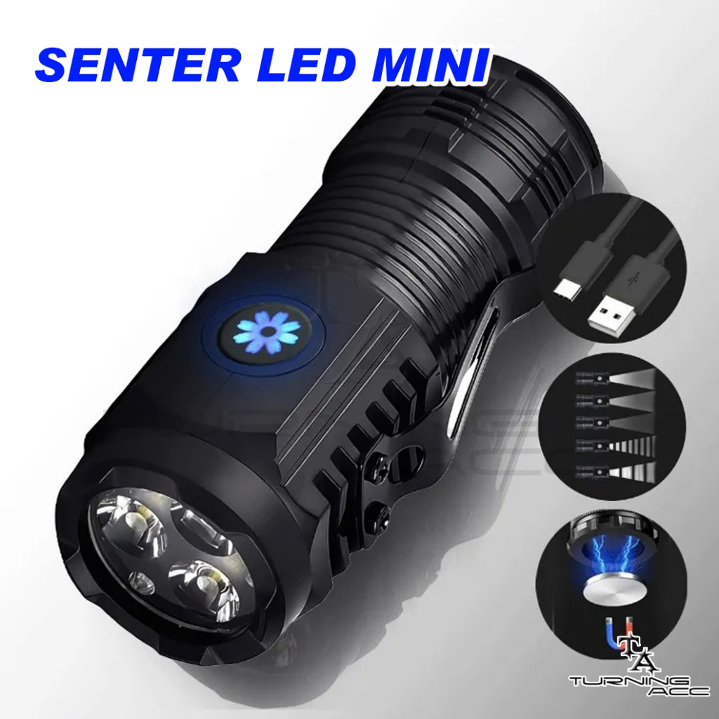 Senter LED Super Terang Senter LED Super Terang Jarak Jauh Center Mini Rechargeable | 5 Mode Lampu L