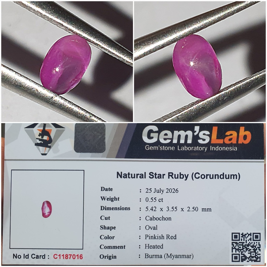 natural Ruby Burma 0.55ct Heated only pinkish-Red memo GLI