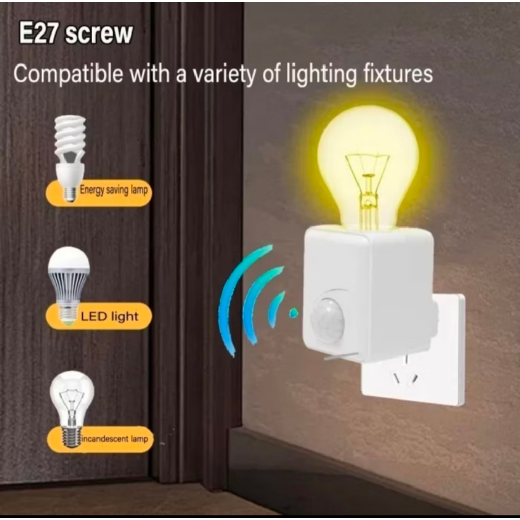 ART-082 FITTING LAMPU SENSOR GERAK COLOKAN DINDING EU PLUG AUTO ON OFF OTOMATIS DETEKSI GERAK PIR IN
