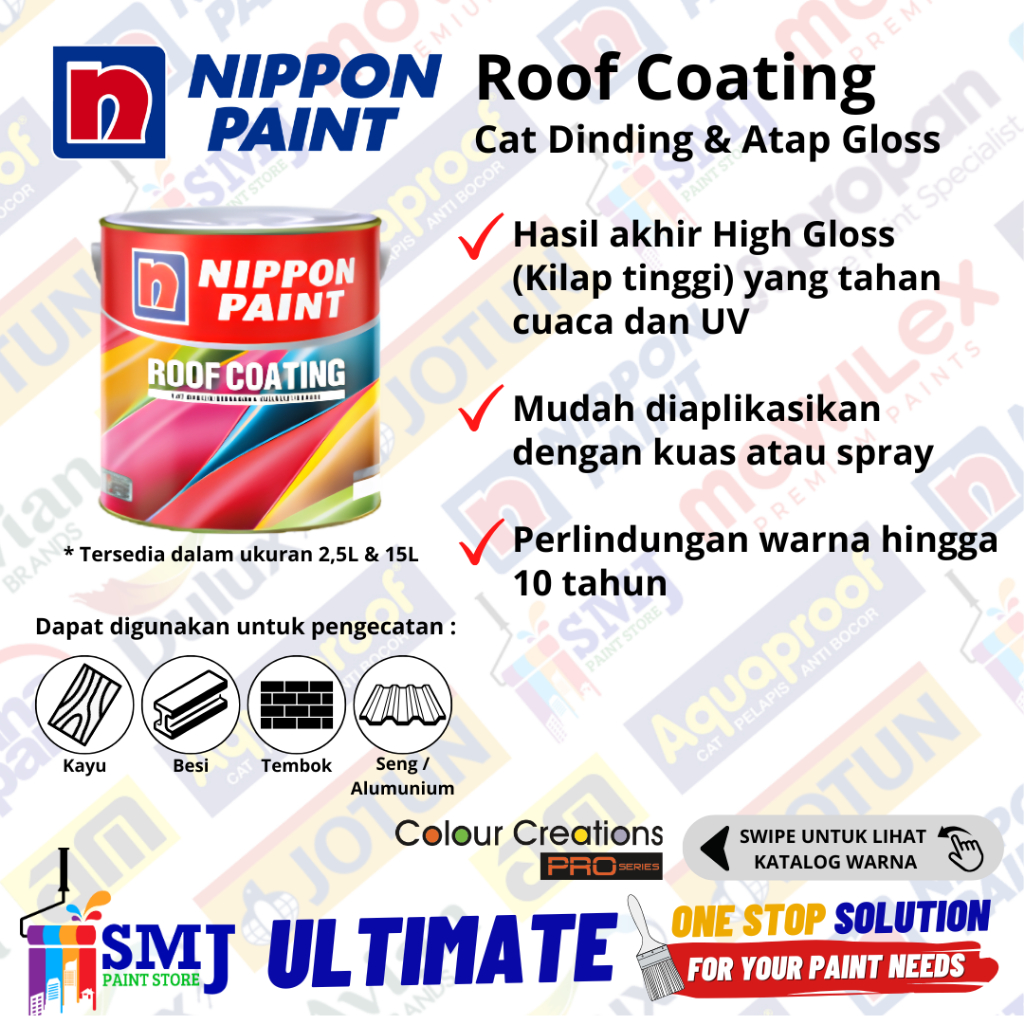 Roof Coating Warna TINTING NIPPON PAINT Cat Dinding & Atap Gloss 2,5L