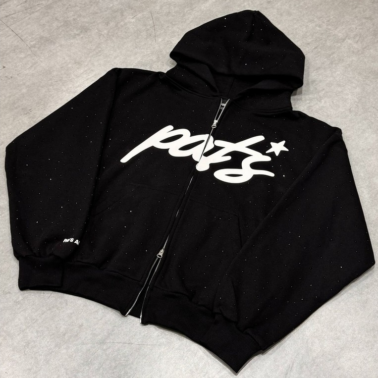 PATS RHINESTONE DOUBLE ZIP LOGO BLACK