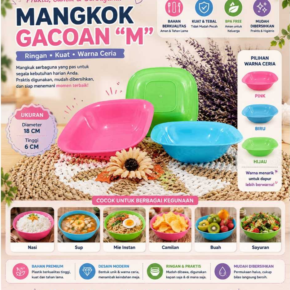 ( AJ ) Mangkok Gacoan Medium // Mangkok Gacoan Warna Random // Mangkok Gacoan Bahan Plastik