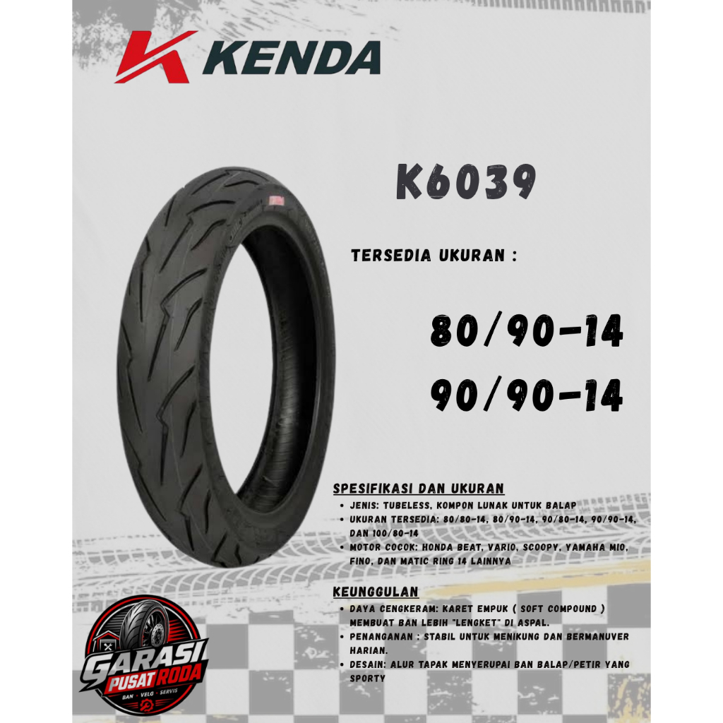 Ban Motor Ring 14 Kenda K6039 80/90 90/90 Racing Compound / Soft Compound Tubeless