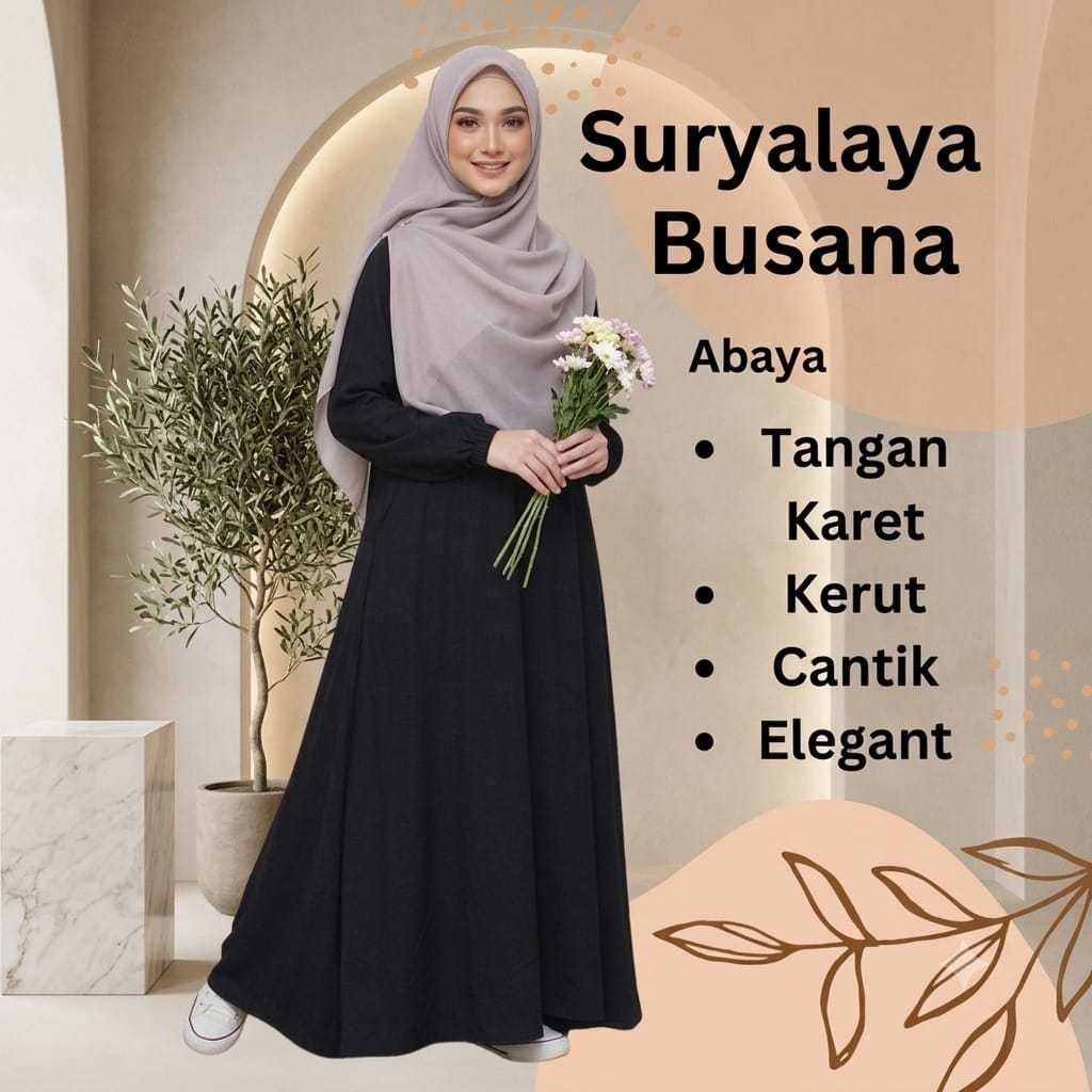 Abaya Dress Muslimah Elegant Polos Bahan Premium Mayung Lengan Kerut / Gamis Wanita Casual - Suryala