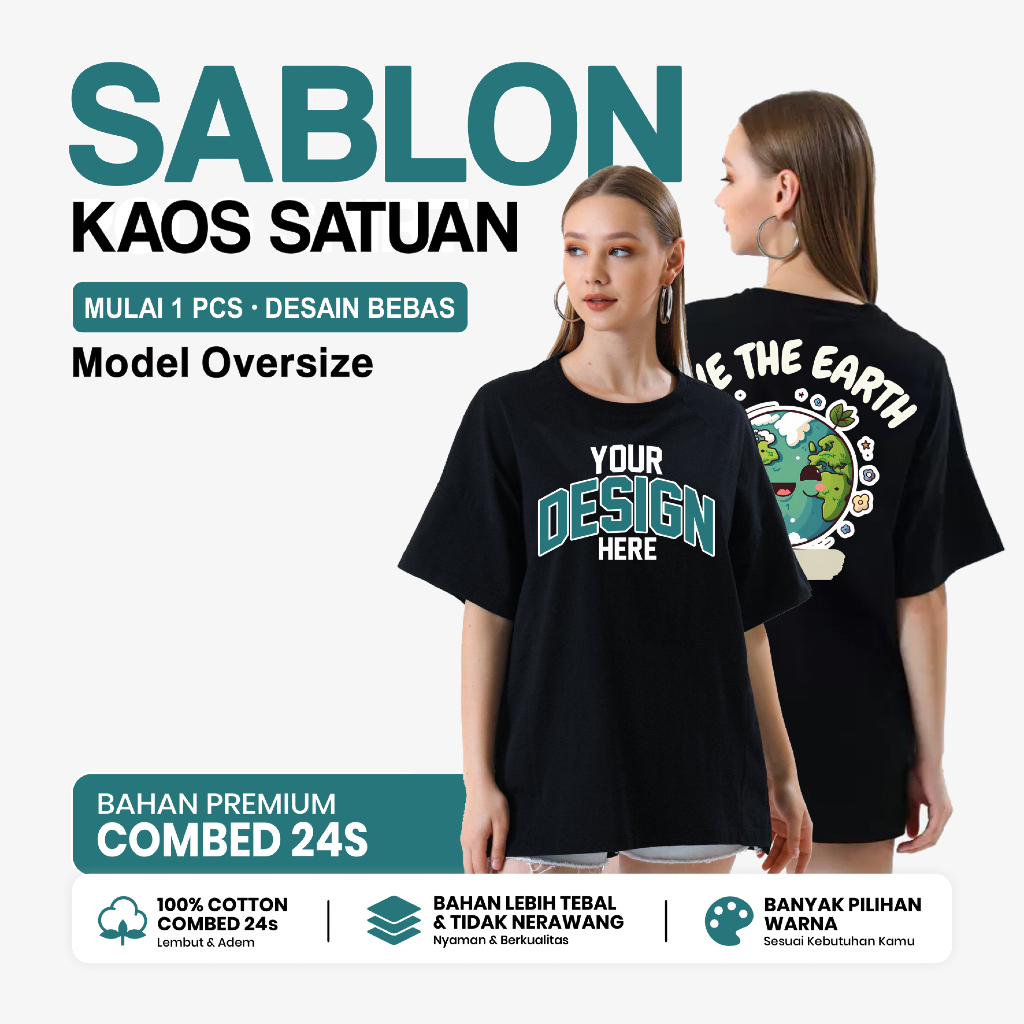 [Lebih Tebal] Sablon Kaos Oversize Custom Satuan Desain Suka-suka / Custom Sablon Kaos / Sablon Kaos
