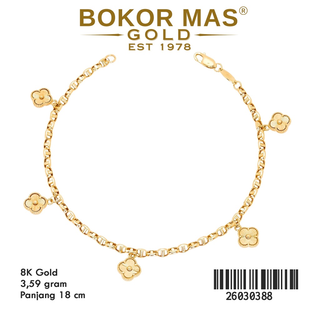 Gelang Rantai Bunga Alhambra Emas 375 8K 26030388 - BokorMas Gold