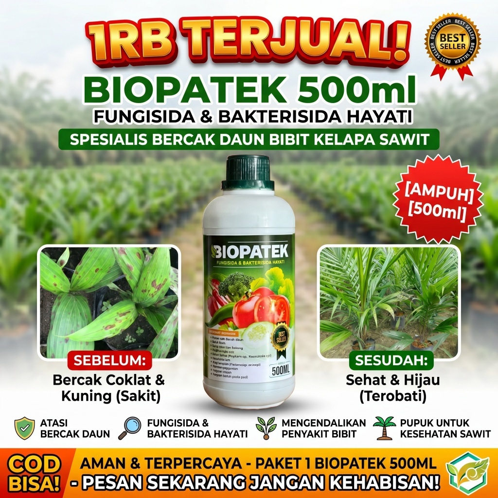 Biopatek Fungisida Hayati Bakterisida 500ML Obat Bercak Kelapa Sawit Pupuk Hama Penyakit Sawit Atasi