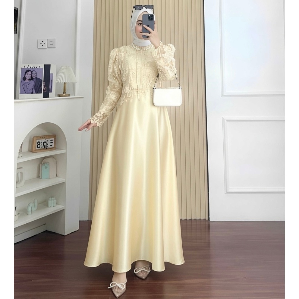 Sakura Dress Gamis Mewah Silk Premium Mahogany Ukuran M L XL XXL dress kondangan brokat tulle mutiar