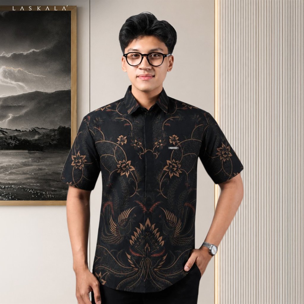 Laskala Batik Premium Haikal Kemeja Batik Pria Slimfit Lengan Pendek