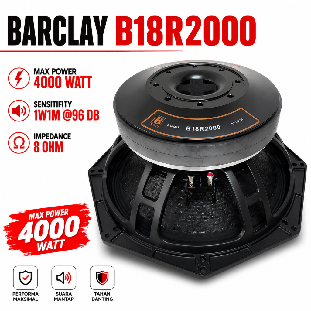 Speaker Komponen 18" Barclay B18R2000 Voice Coil 6 Inch Original