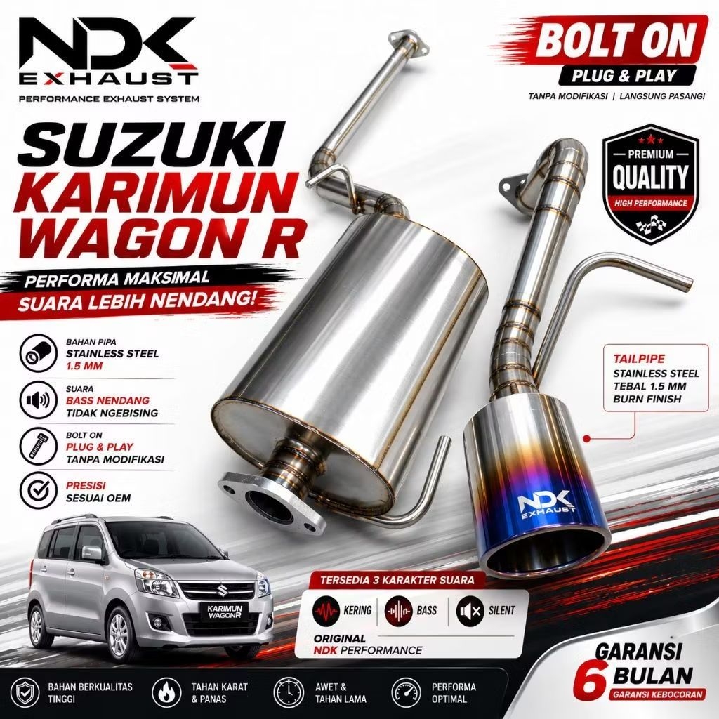 KNALPOT KARIMUN WAGON R ORIGINAL NDK EXHAUST BOLT ON SILINCER RACING PRO SILENT R MERK NDK EXHAUST