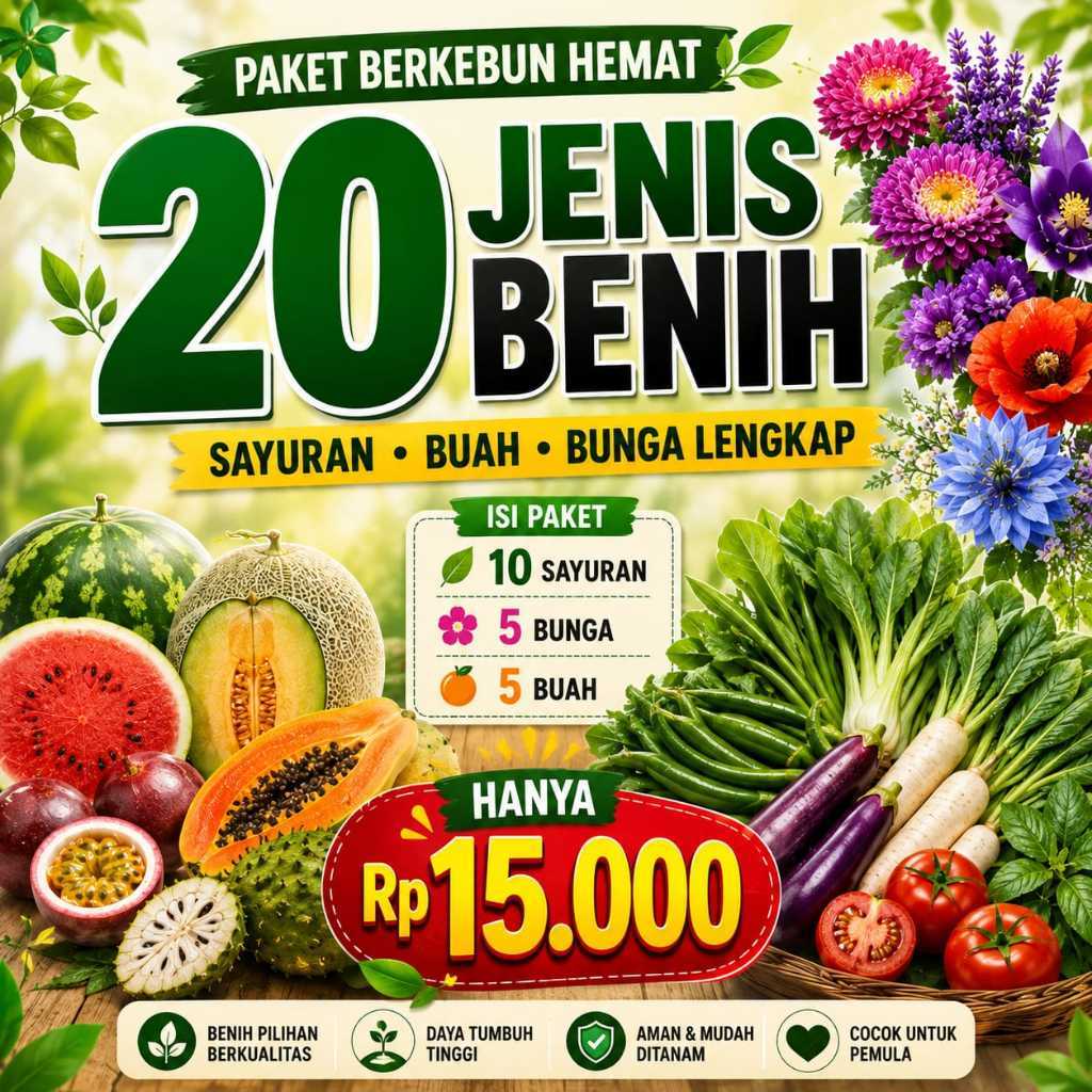 PAKET 20 - 30 MACAM Benih Biji Bibit Tanaman Sayuran Buah Bunga Lengkap Bibit Sayur Murah Pemula COD