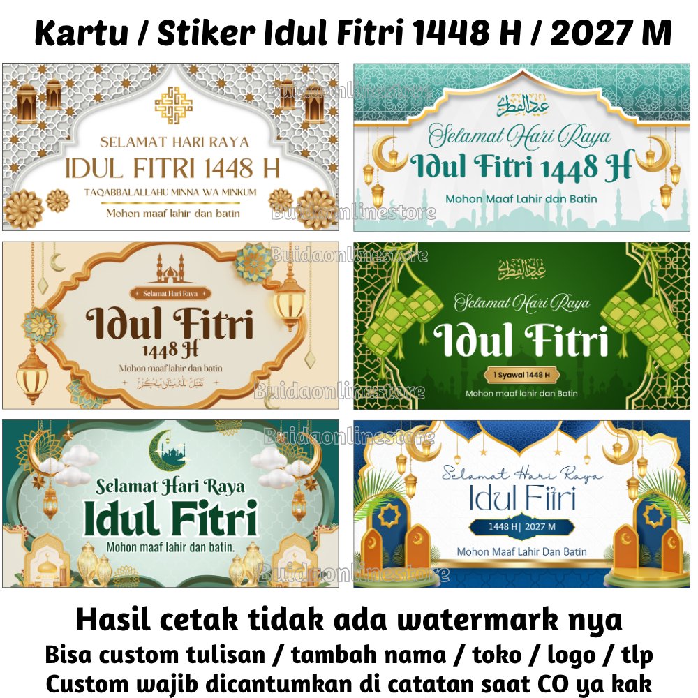 Label Sticker / kartu ucapan Selamat Hari Raya Idul Fitri 1448 H 2027 M Happy Eid al Fitr Mubarak Ke