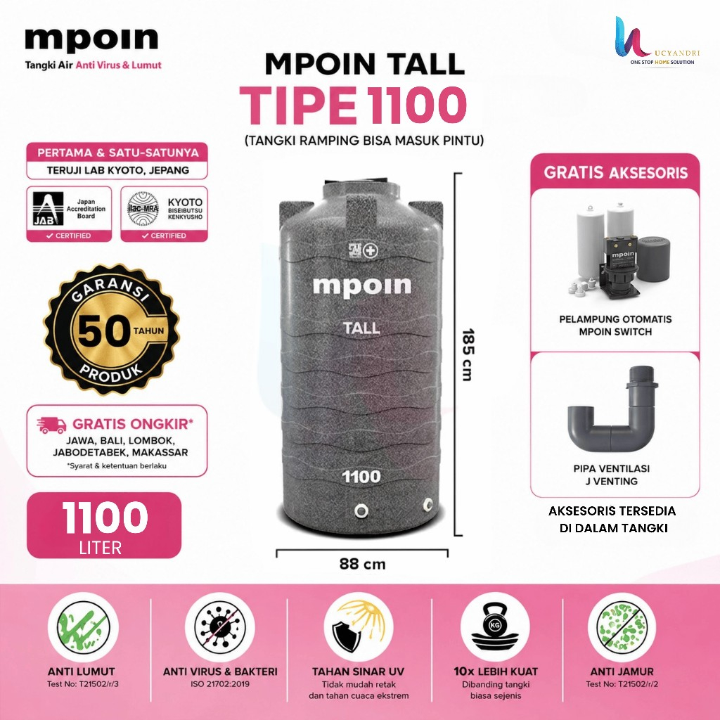 Tangki Air MPOIN PLUS 1100 Tall Toren Tandon 1100 Liter Model Ramping