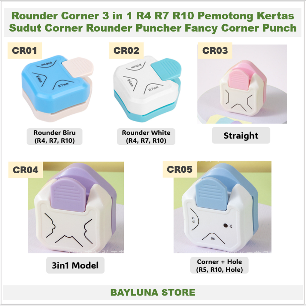 Round Corner 3 in 1 R4 R5 R7 R10 Pemotong Kertas Sudut Corner Rounder Puncher Corner Punch 4mm singl
