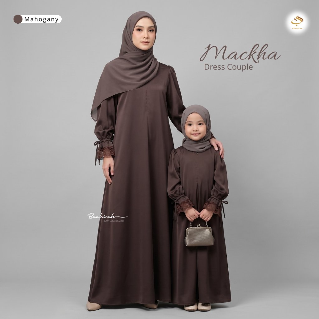 Baahirah Baju Gamis Couple Seragam Pengajian Ibu Anak Remaja Putri Elegan Warna Mahogany Terbaru 202