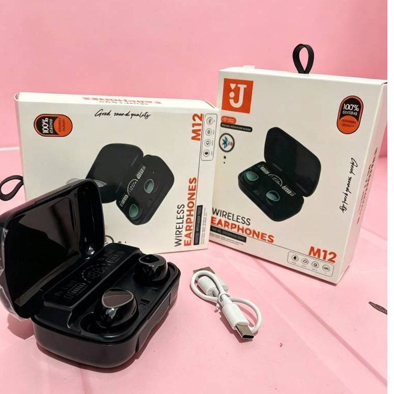 HEADSET BLUETOOTH TWS M12 - TWS M-12 WIRELESS EARPHONES TAHAN AIR,BATRAI TAHAN LAMA
