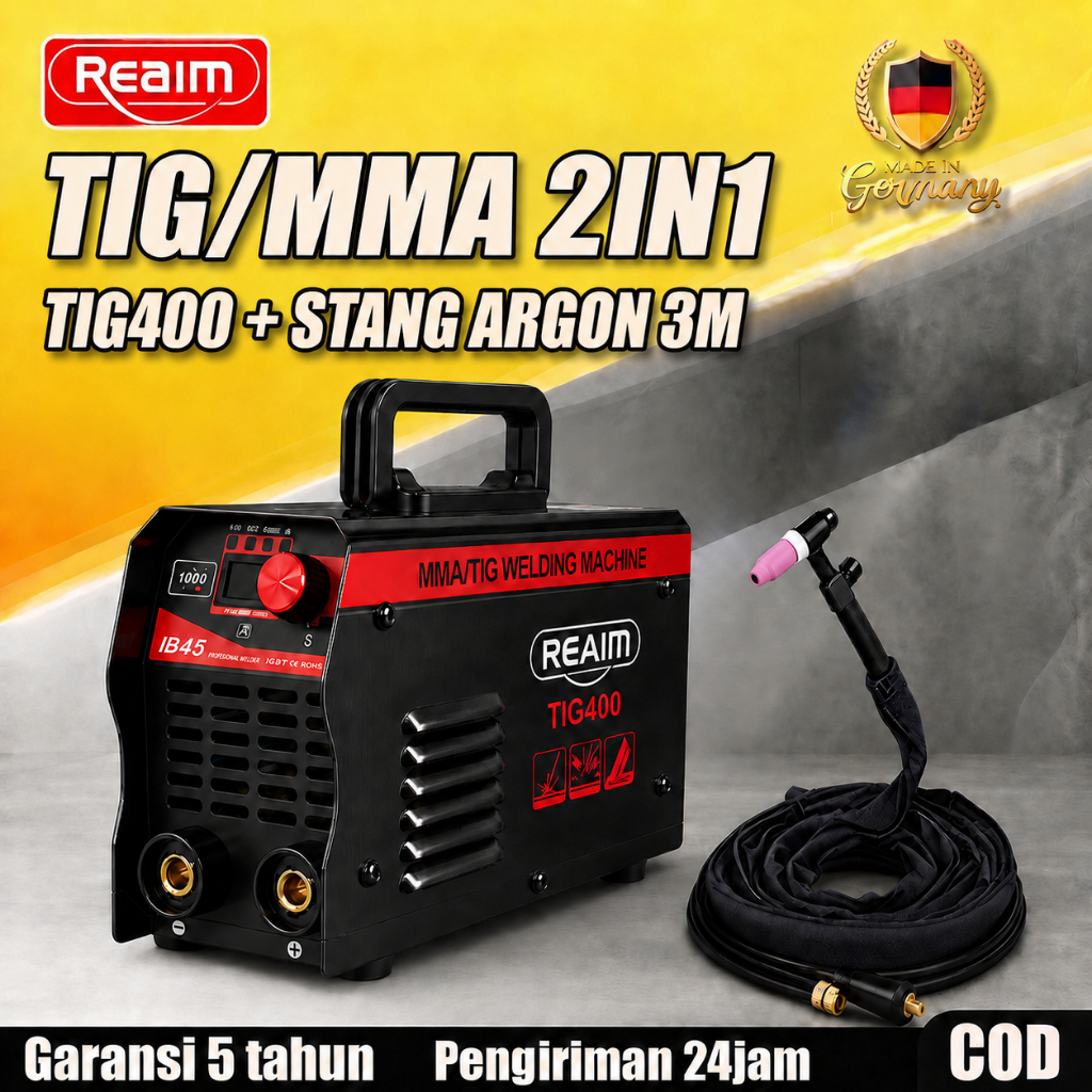 REAIM Mesin Las TIG-400 450 Watt Mini Genggam Listrik Original Portable Murah TIG MMA Argon 2in1 IGB