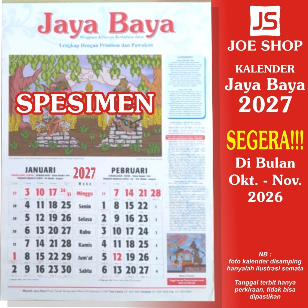 Kalender jaya baya 2026 - primbon jawa jayabaya - (2027 belum rilis)