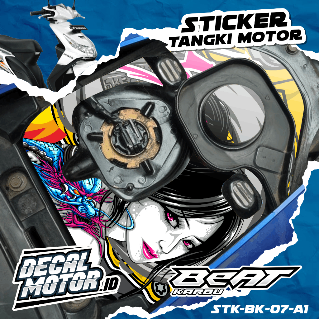 Stiker Tangki Bensin Honda Beat Karbu Tahun 2008-2012 Motif Gadis Jepang Racing Anime Girl - Stiker 