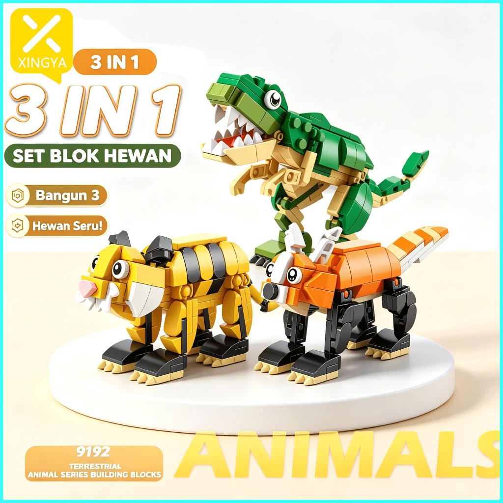 XINGYA 9192 Set Blok Hewan 3 in 1 Building Blocks Animals Model Dinosaurus Kucing Anjing