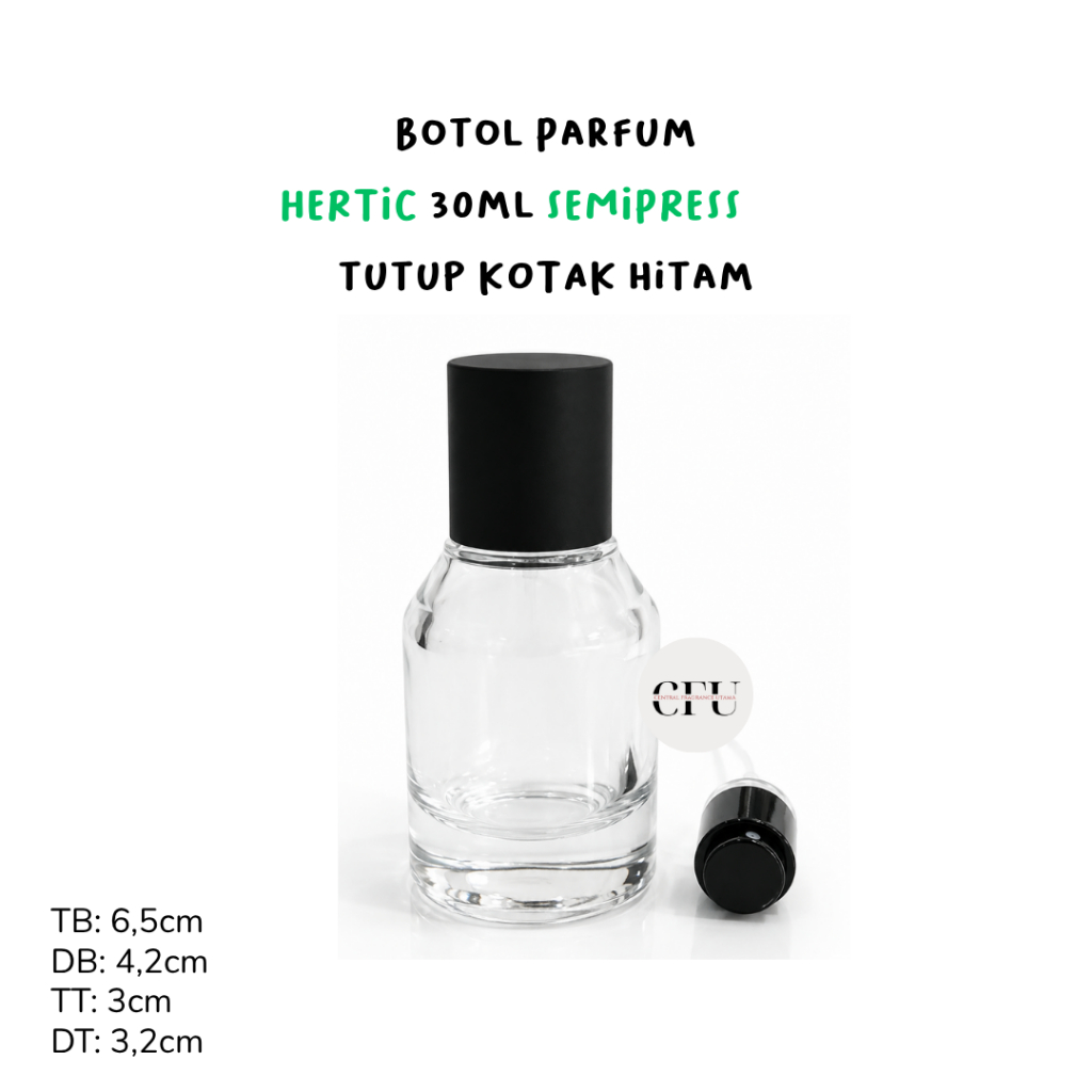 Botol Hertic 30ml Semi Press Tutup Hitam | Botol Parfum
