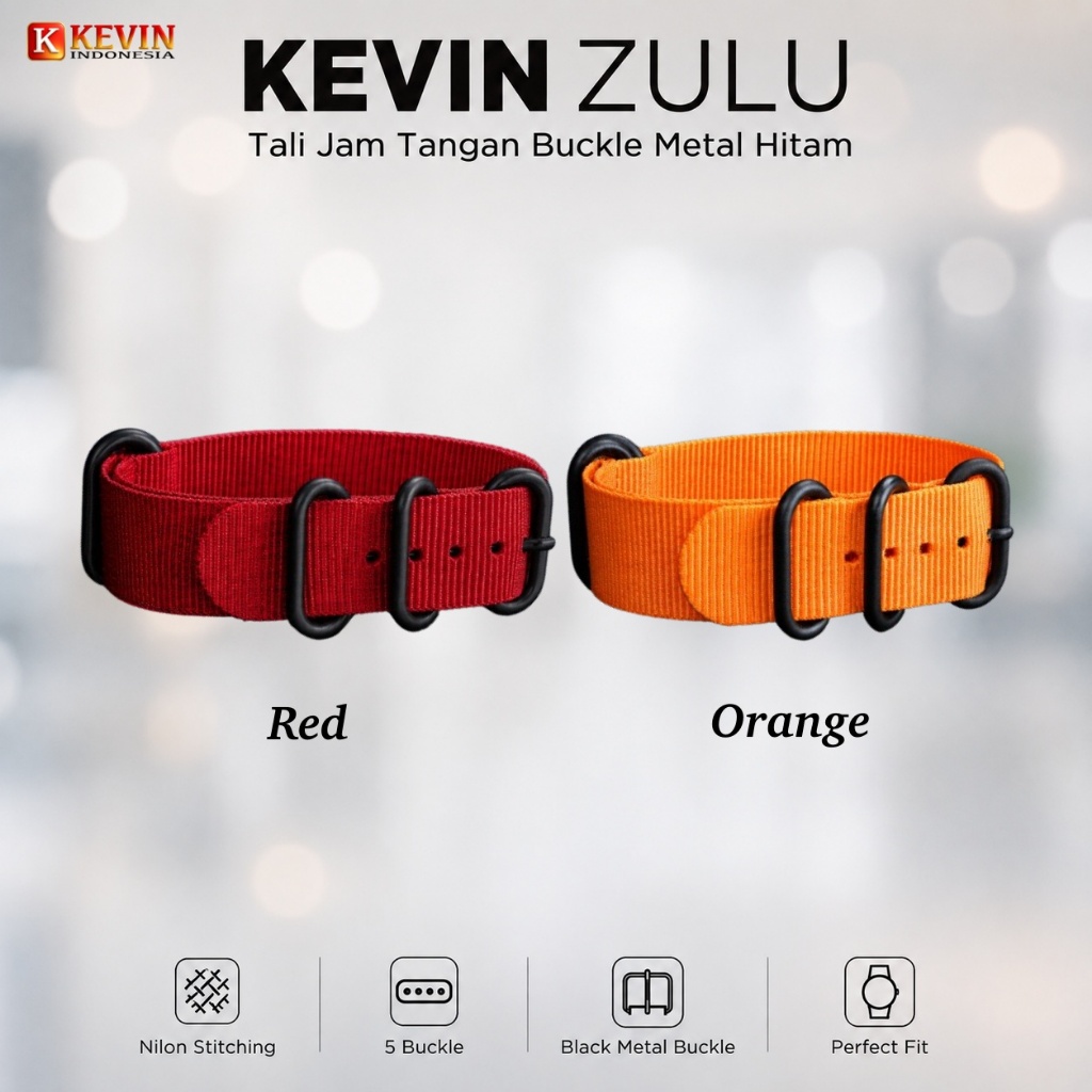 KEVIN ZULU Tali Strap Jam Tangan Seiko 18mm Black Metal Buckle