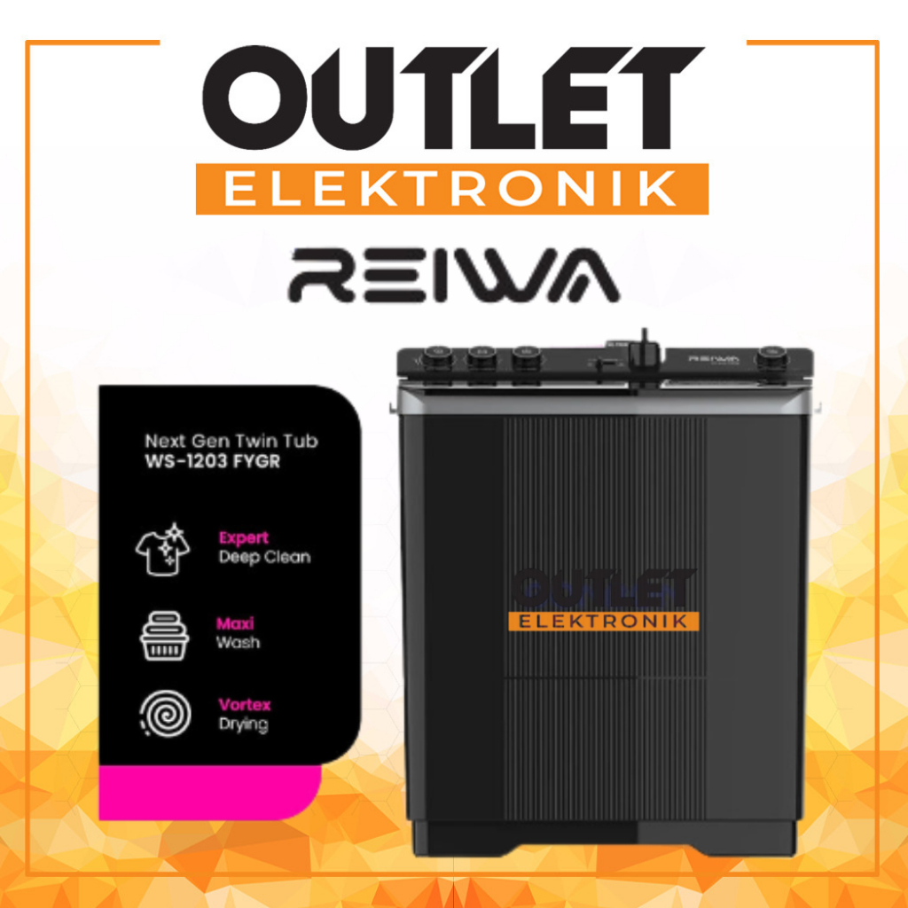 Reiwa Mesin Cuci 2 Tabung 11Kg WS-1203FYGR / WS 1203 FYaGR / WS 1203 Frosty Grey - Vortex Drying - G
