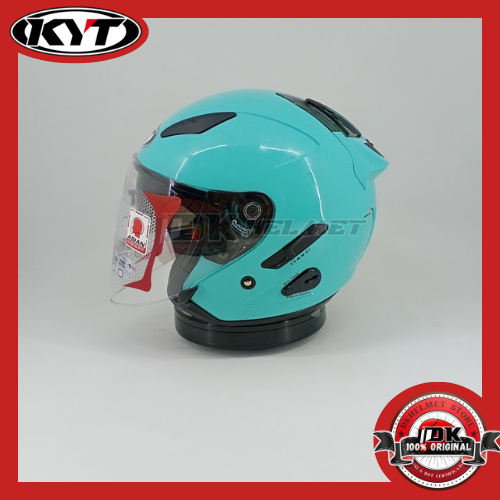 Helm Half Face KYT Galaxy Flat R Solid Aqua Blue Double Visor Biru Muda Polos