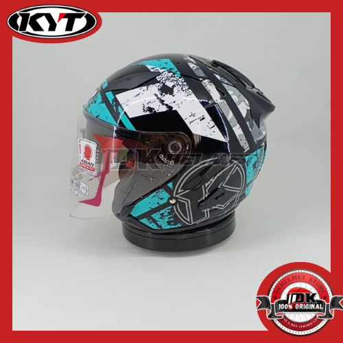 Helm KYT Galaxy Slide Flat R Motif Seri 5 Black Aqua Blue Half Face Double Visor Biru Muda Toska Cou