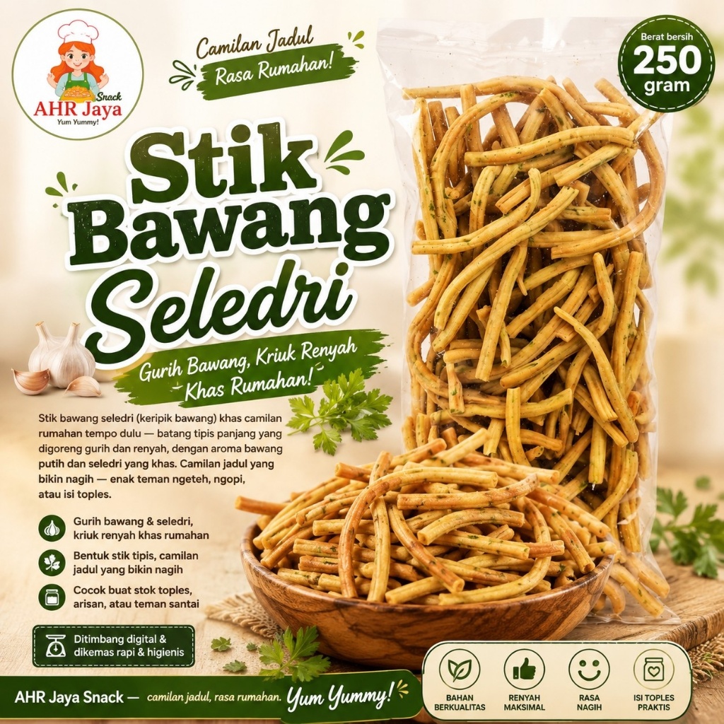 Stik Bawang Seledri 250gr | Stick Bawang Keripik Bawang Gurih Renyah
