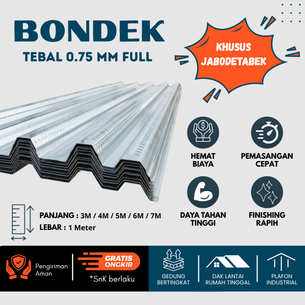 Bondeck / Bondek / Floordeck Cor Tebal 0.75 MM Full Panjang 3 / 4 / 5 / 6 / 7 Meter
