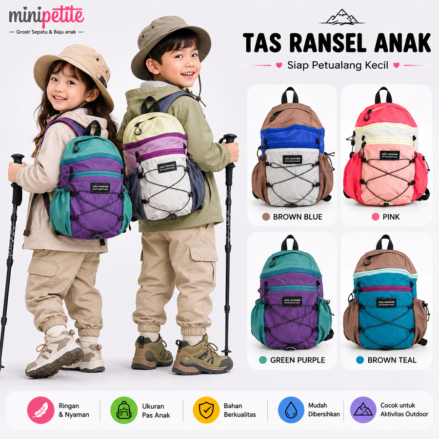 Minipetite SENDO-BABF53 Tas Ransel Anak Laki Laki Perempuan Tas Mini Daypack Hiking Camping Travelin