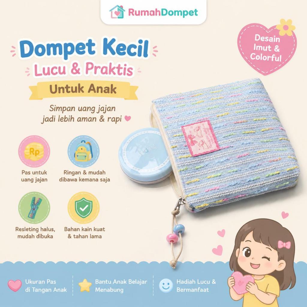 Dompet Koin Wanita Korea Style | Dompet Mini Kain Resleting Motif Garis Tempat Uang