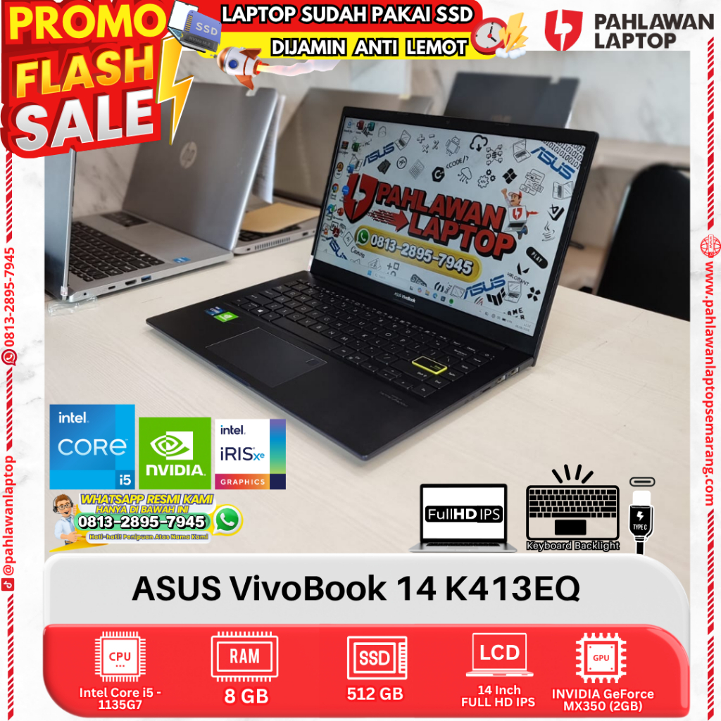 LAPTOP ASUS VivoBook K413EQ Core i5 GEN 11 RAM 8GB SSD 512GB DUAL VGA