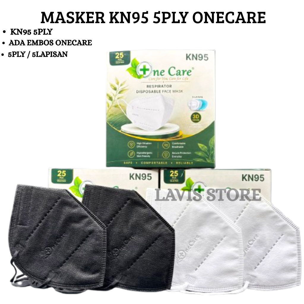 Masker KN95 5Ply One Care 1 Box 25Pcs Putih Hitam