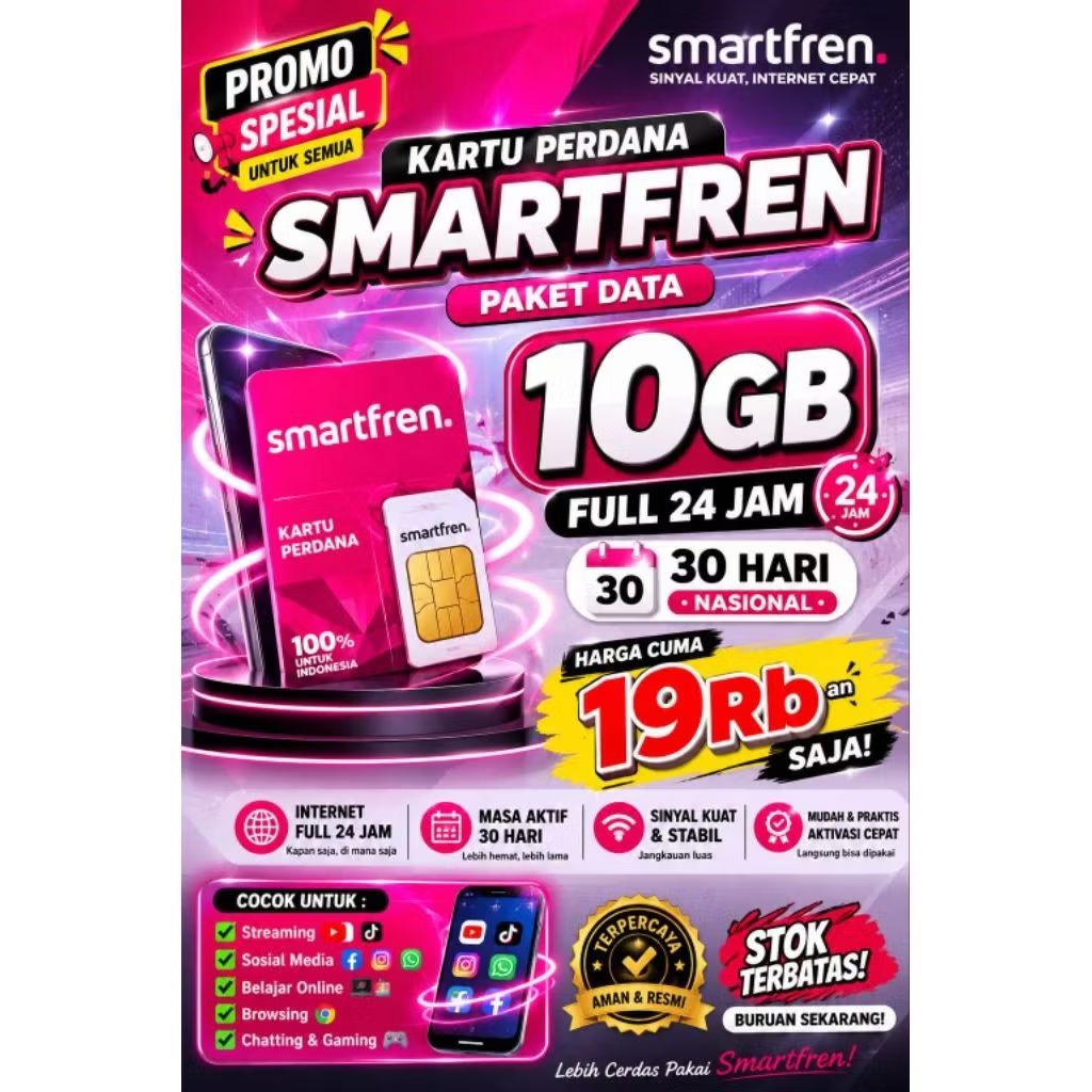 Kartu Smartfren Kuota Paket Data 10gb 24 Nonstop 30 Hari