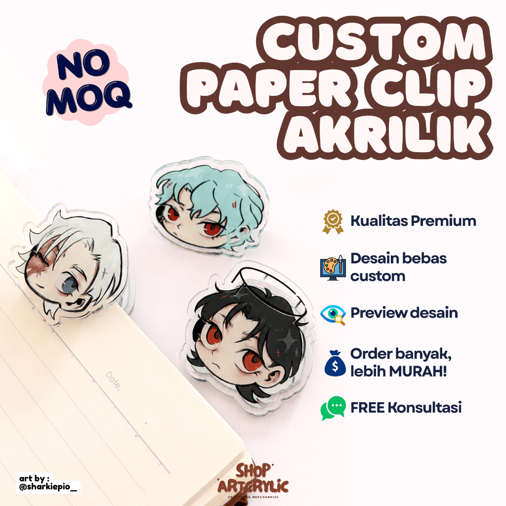 Custom Klip Kertas Akrilik Jepitan Kertas Buku Paper Clip UV Print
