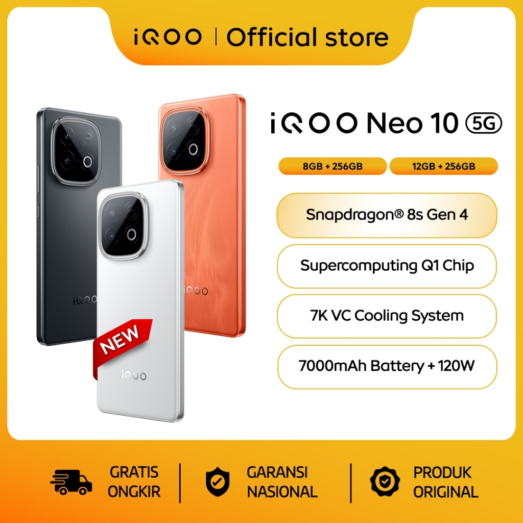 iQOO Neo 10, 1st Snapdragon 8s Gen 4 + Q1 (Dual Chipset), 7K VC Cooling System, 7000 mAH + 120 watt,