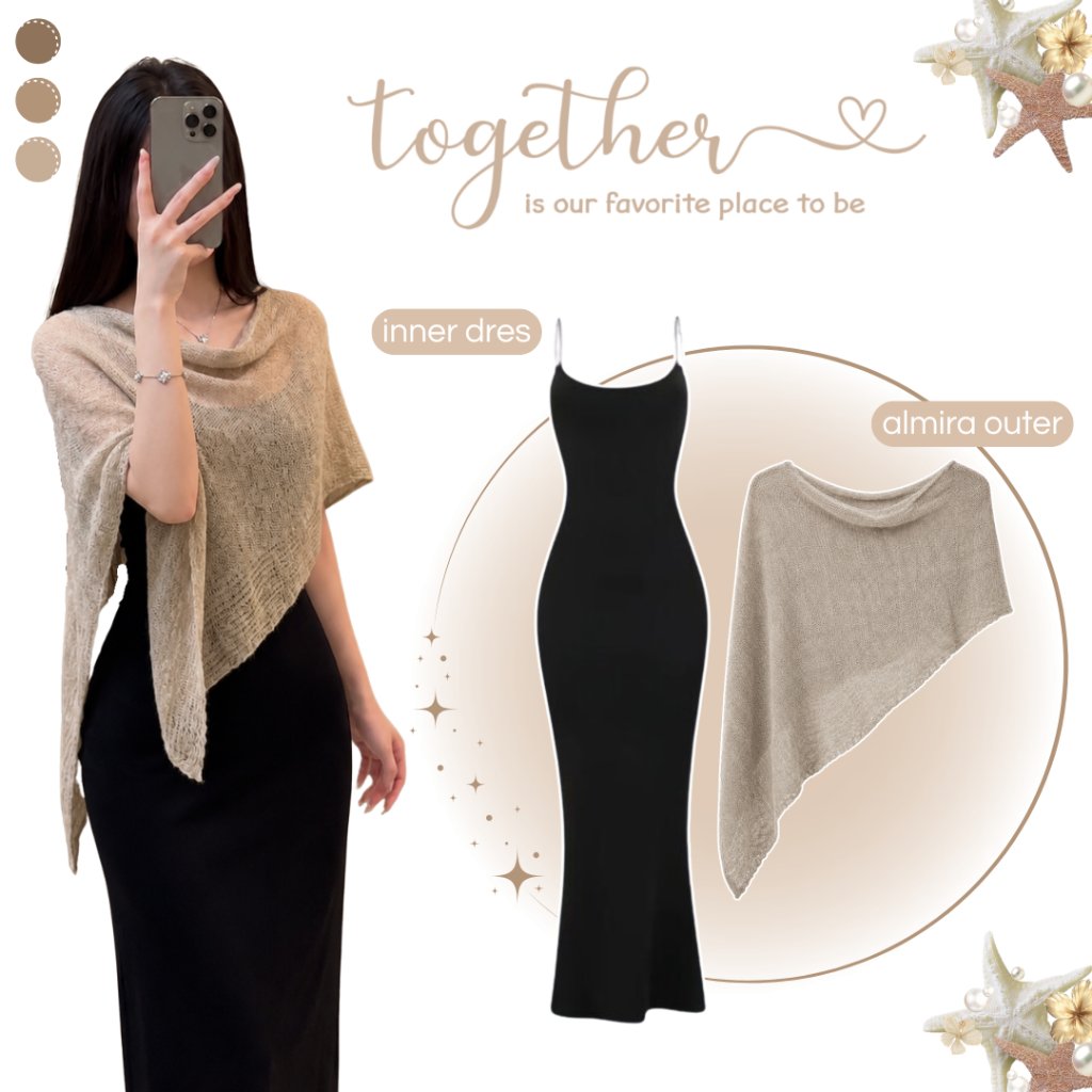 1 Set Outfit Pantai Terbaru ( Outer Poncho - Inner Dress ) Setelan Casual Wanita Kekinian - MM292N
