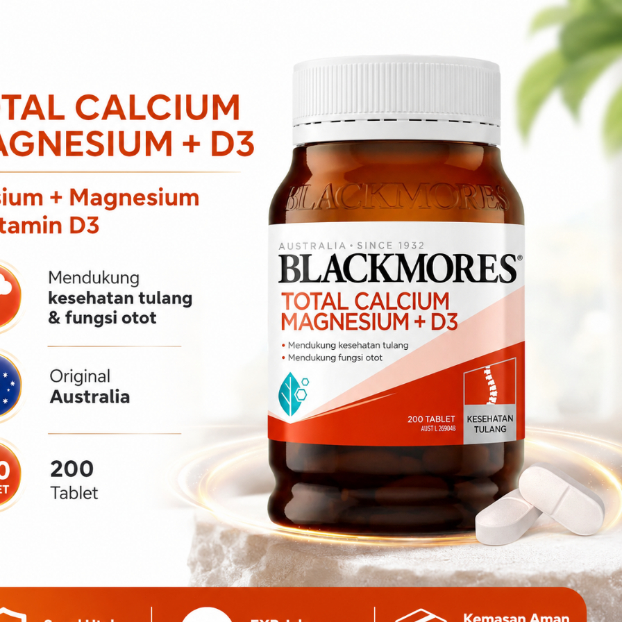 Blackmores Total Calcium Magnesium + D3 200 Tablet Kalsium Magnesium Vitamin D3 Original Australia
