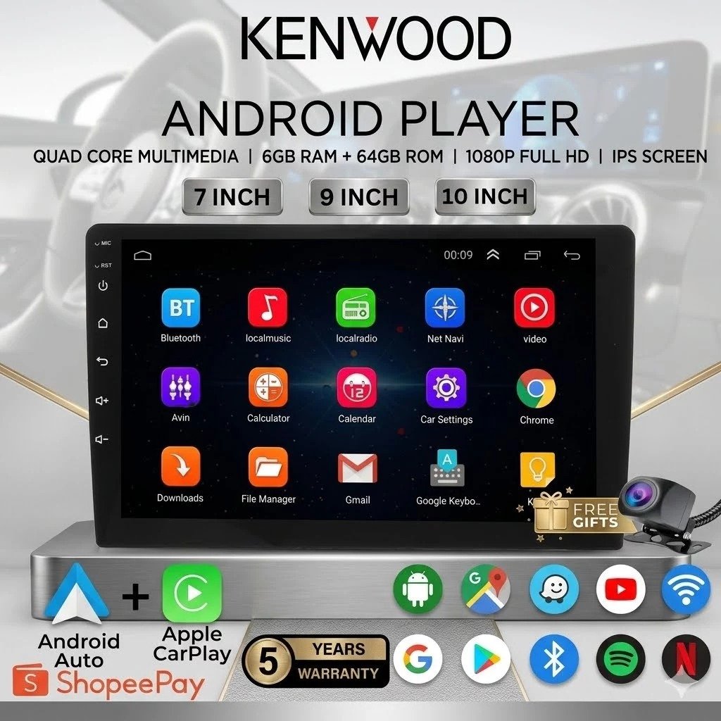 [6GB RAM+64GB ROM] Kenwood TOP Sales Newest Android Player 9"10 inch Quad Core Car Multimedia MP5 Pl
