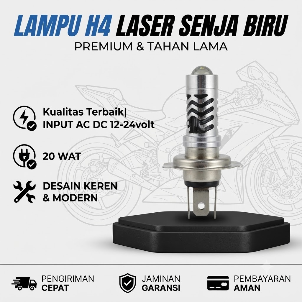 (TERMURAH)Lampu laser h4 senja biru Lampu led h4 laser 2warna D2 kaki 3 H4 Laser senja biru Vixion m