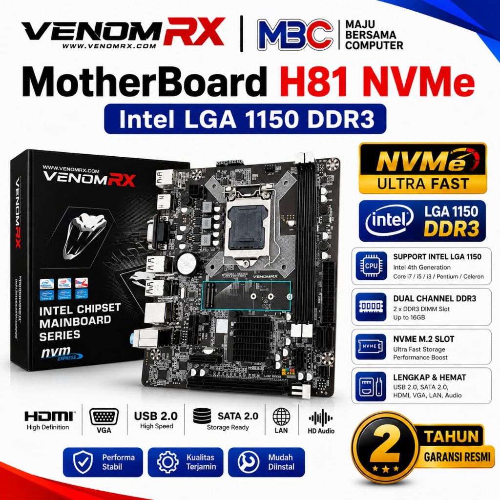 Venom RX H81 M2 NVMe VGA HDMI - Motherboard LGA 1150 VenomRX H81