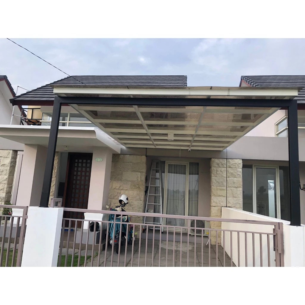 Tenda Pagar Rumah Bening Frame Hitam untuk Carport Depan Rumah