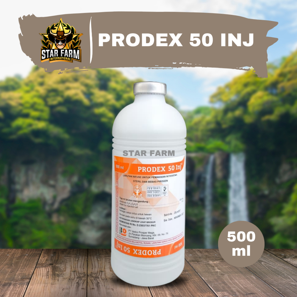 PRODEX 50 INJ 500ml VADCO - Cairan Dextrose Glukosa Energi Infus Hewan Ternak - STARFARM