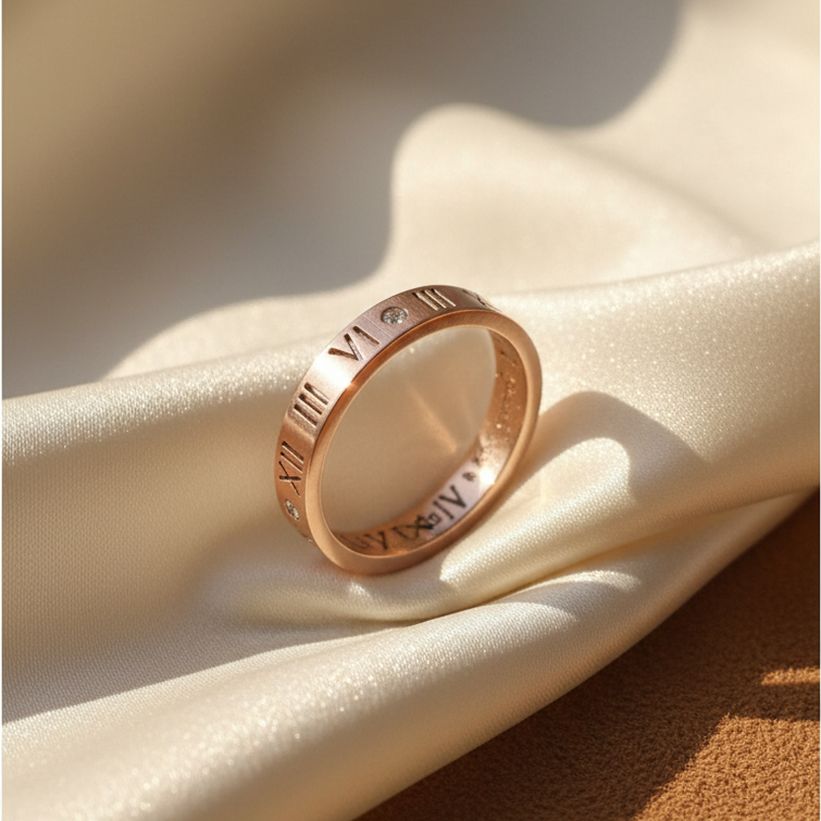 Cincin Kekinian wanita titanium model Huruf Romawi melingkar rosegold Produk fashion wanita 513#