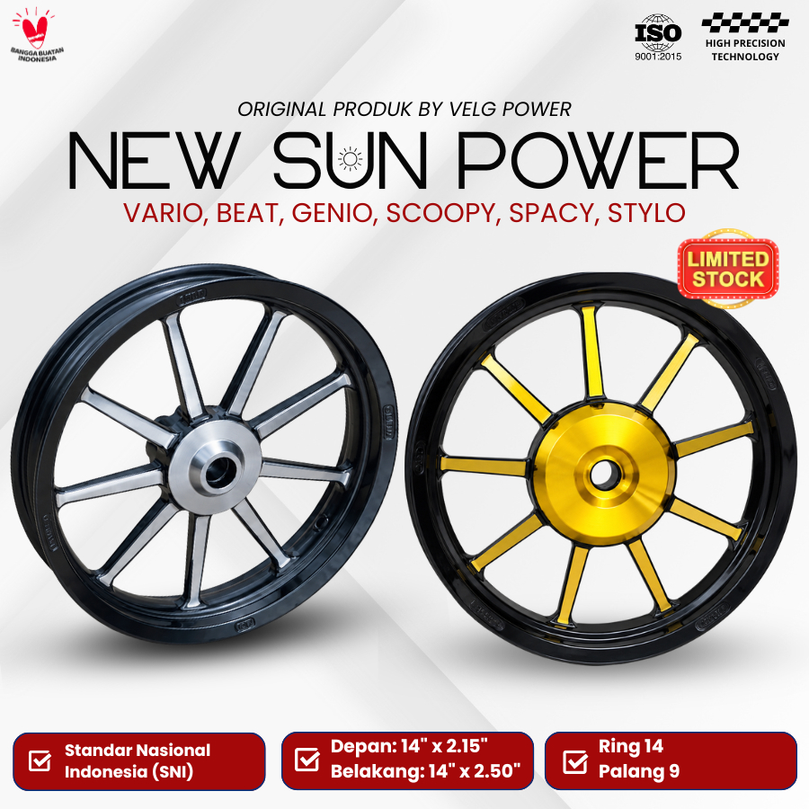VELG NEW SUN TAPAK LEBAR RING 14 | VELG VARIO BEAT SCOOPY GENIO SPACY | VELG RACING MERK POWER