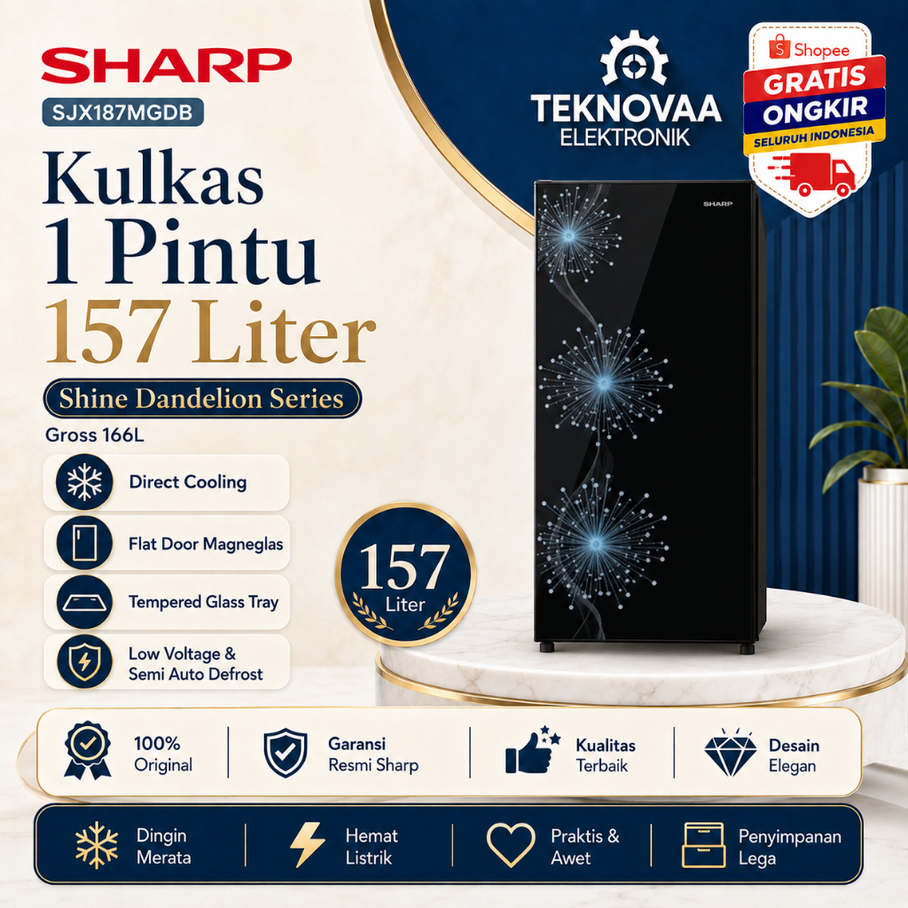 SHARP KULKAS 1 PINTU SJX187MGDB/KULKAS 1 PINTU 160 LITER/SJX187MGDB/SJX-187-MGDB/SJX-187 MGDB/SJX 18